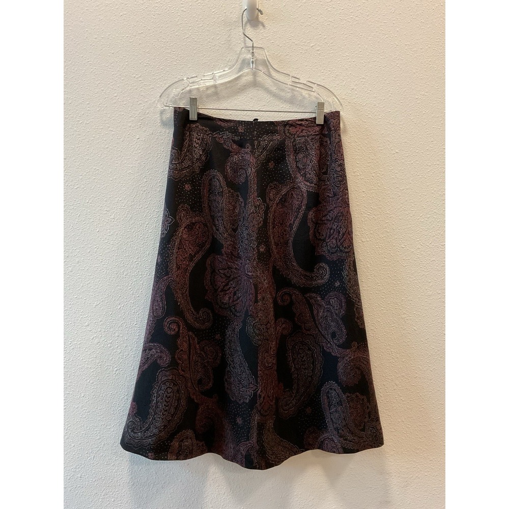Vintage Talbots Silk Wool Blend Midi Skirt 90s Minimalist Black Patterned 10